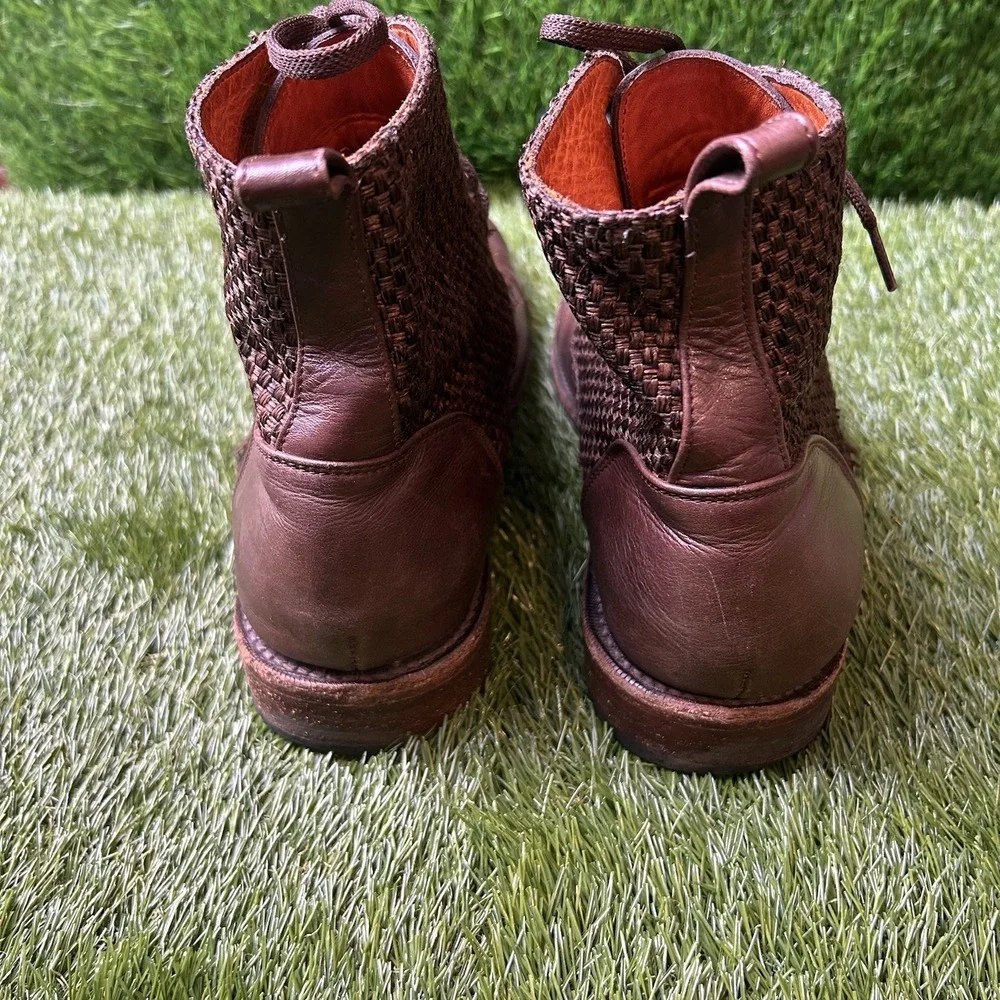 Scott & Lowe Mens Brown‎ Leather Woven Goodyear Welted Cap Toe Lace Up Boots